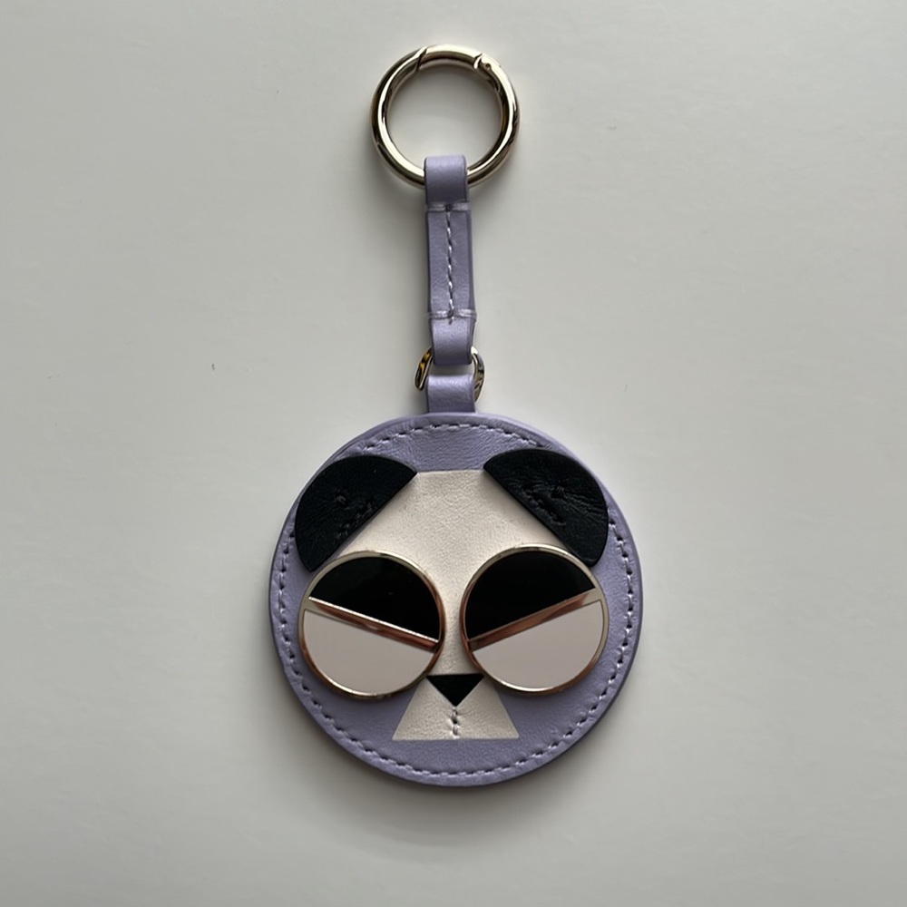 Rare Kate Spade Spademals Gentle Panda Dangle leather key fob key chain purple